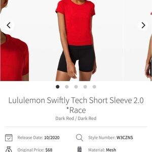 Lululemon Dark Red Swiftly Tech Short Sleeve